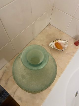 Jarrón de cristal verde alto