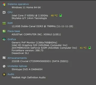 Portátil ASUS X556UJ i7 12GB RAM SSD