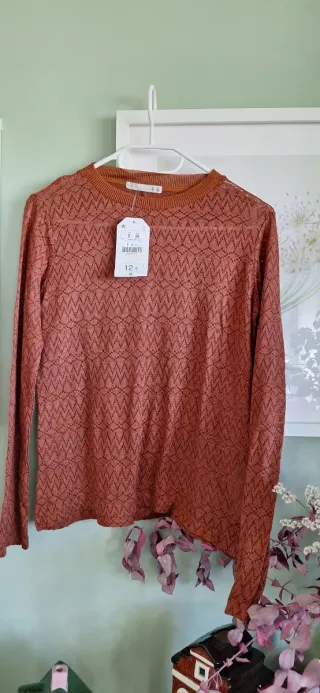 Jersey fino crochet marrón/naranja