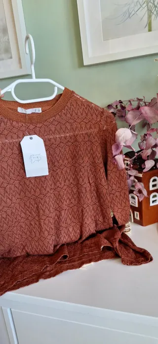 Jersey fino crochet marrón/naranja