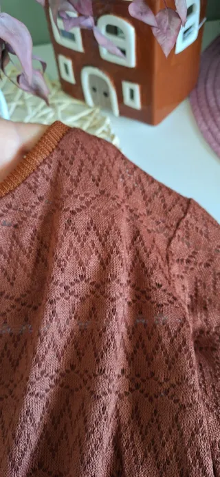 Jersey fino crochet marrón/naranja