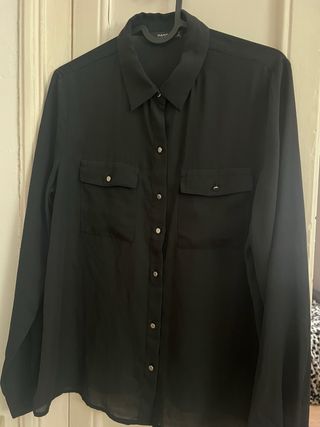 Camisa Mango Negra Manga Larga Mujer