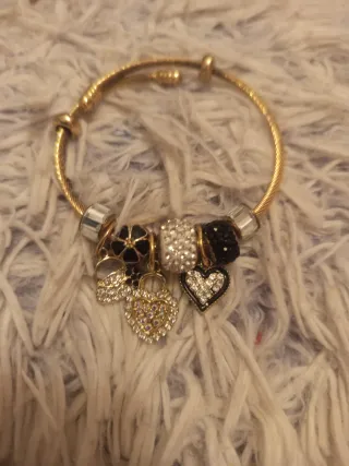 Pulsera Acero Dorado con Dijes Corazón y Bolso