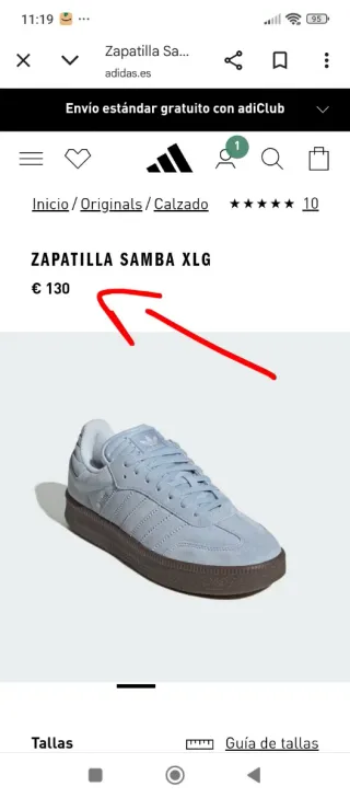 Zapatillas Adidas Samba XLG Talla 43 1/3