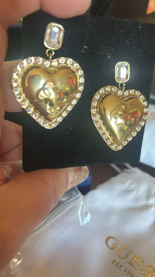Pendientes Guess Corazón Oro y Blanco