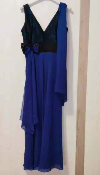 Vestido largo fiesta azul y negro