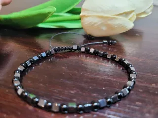 Pulsera Piedra Natural Negra y Plata