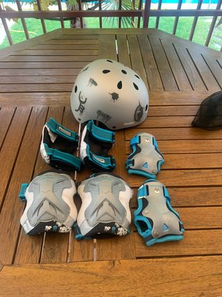Casco y 6 protecciones skate/patinaje