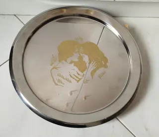 Vassoio vintage in acciaio con disegno