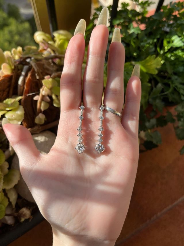 Pendientes largos plata moissanitas 3Ct