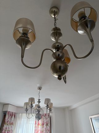 Lámparas colgantes metal y tela beige