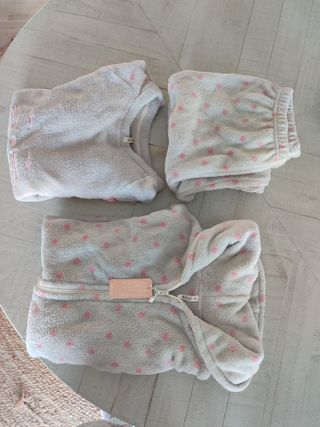 Pack Pijama Polar Gris + Bata Talla S