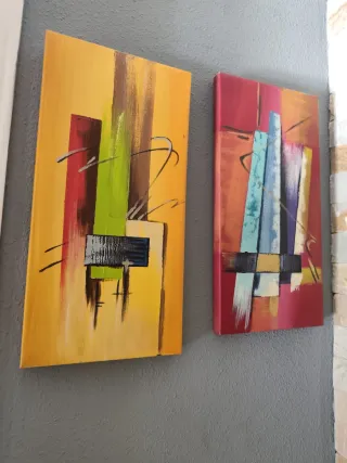 Quadri astratti moderni in rosso e giallo