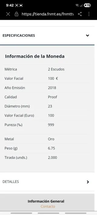 Moneda de Oro 2 Escudos 150 Aniversario