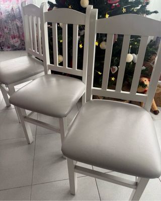 8 Sillas Comedor Madera Tapizadas Gris/Blanco