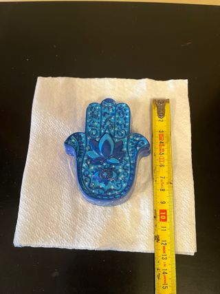 Mano de Fátima Escayola Decorada Azul