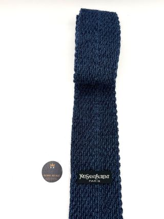 Cravatta in maglia Yves Saint Laurent blu con logo