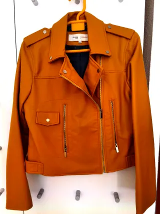 Bomber da donna in pelle sintetica, colore pesca, nuovo