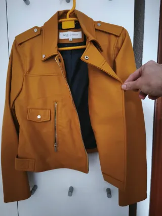 Bomber da donna in pelle sintetica, colore pesca, nuovo