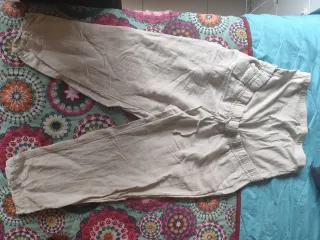 Pantalón premamá lino beige y negro