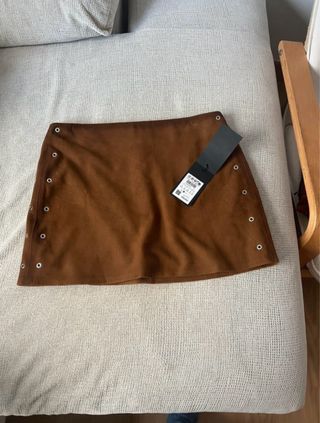 Falda Massimo Dutti piel marrón