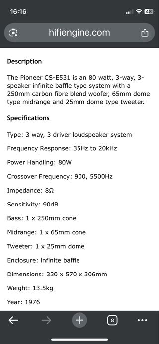 Pareja Altavoces Pioneer CS-E531 Hifi