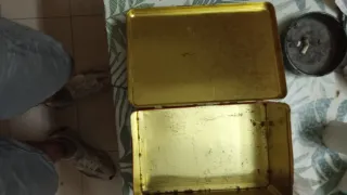 Caja Metálica Dorada Antigua y varios..objetos VER