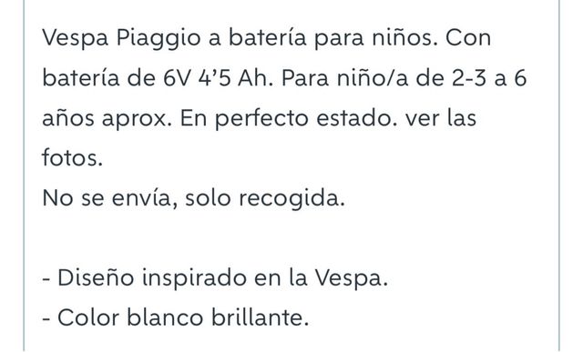 Moto Vespa Piaggio Blanca Niños