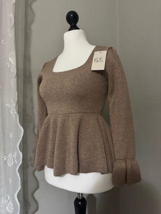 Maglione avvitato caldo beige/marrone