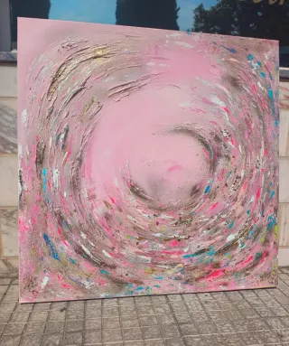 Quadro colorido,pintado à mão com textura 100×100