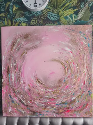 Quadro colorido,pintado à mão com textura 100×100