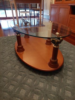 Mesa de centro cristal y madera antigua