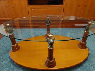 Mesa de centro cristal y madera antigua