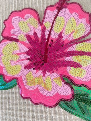 Parche Flor Hibisco Lentejuelas Rosa y Verde