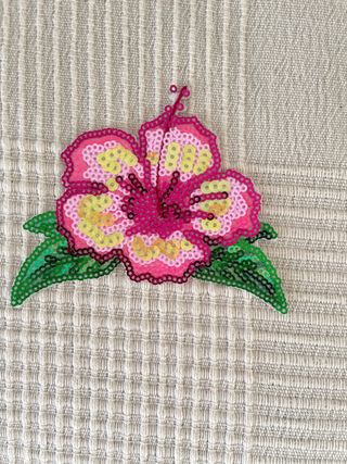 Parche Flor Hibisco Lentejuelas Rosa y Verde