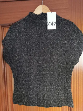 Blusa Zara Fiesta Negra y Dorada