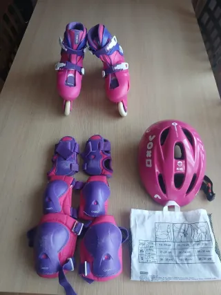 Casco y protecciones patinaje infantil rosa