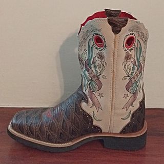 Botas Vaqueras Dama Beige y Café - Talla:36.