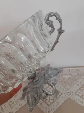 Alzatina cristallo e peltro