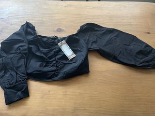 Top Boohoo Negro Manga 3/4 Fruncido