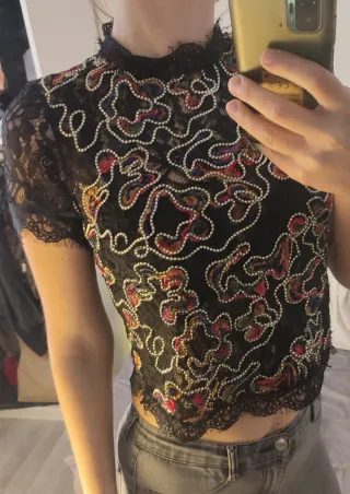 Top Zara Talla S Encaje Bordado Artístico