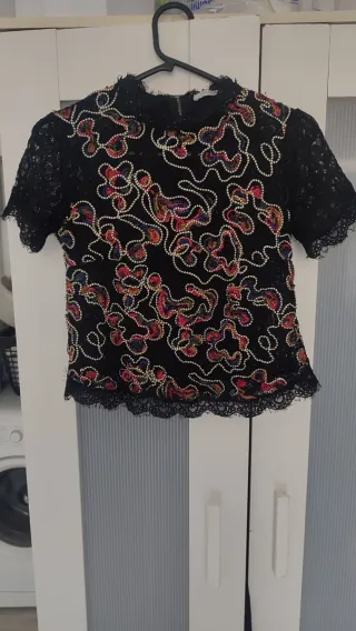 Top Zara Talla S Encaje Bordado Artístico