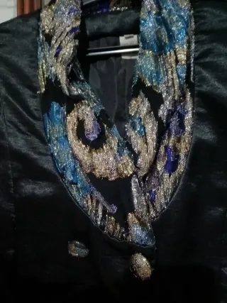 Blusa forrada señora negra y multicolor fiesta.