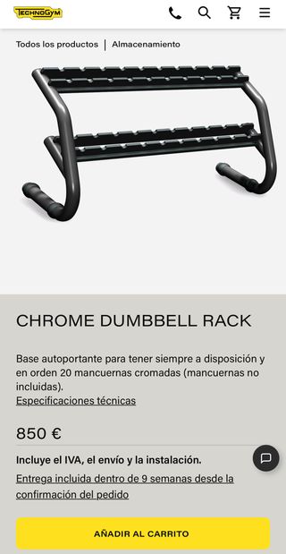 Rack Cromado para Mancuernas Technogym.