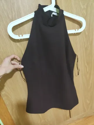 Top halter Zara marrón crepe Talla S