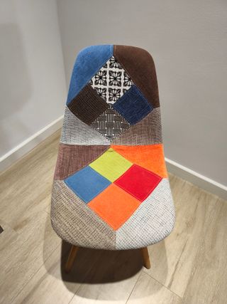 4 Sillas Patchwork Tela y Madera