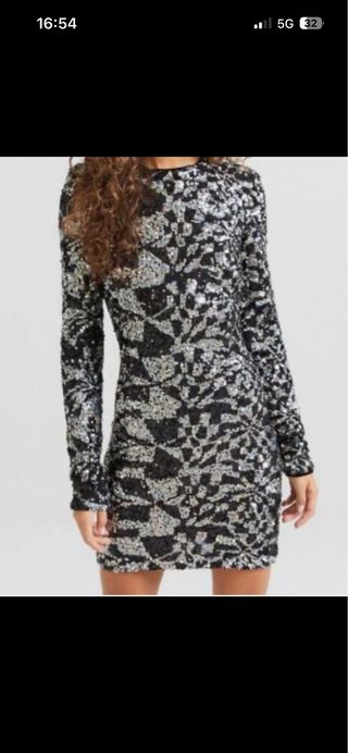 Vestido Bershka lentejuelas negro multicolor