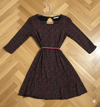 Vestido Otoño Flores Negro y Rosa