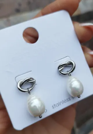 Pendientes Acero Inoxidable Nudo Perla