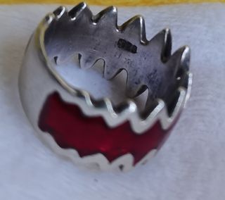 Anillo Plata Diseño Zigzag Rojo